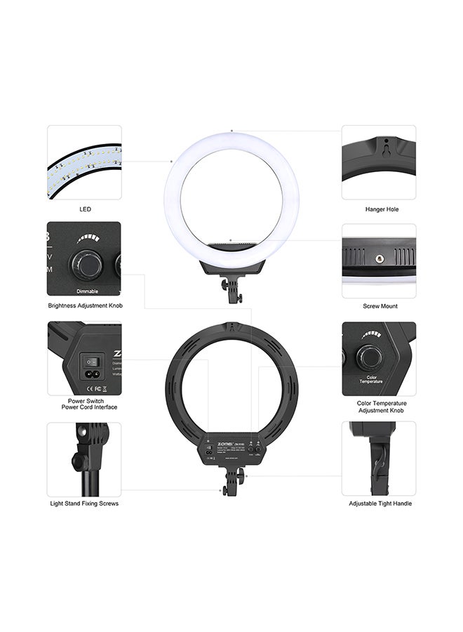 LED Selfie Ring Light Camera Lamp With Tripod Stand Kit Black