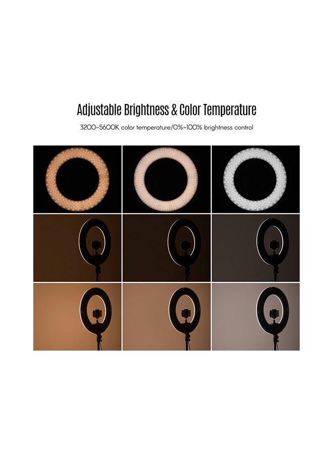 مصباح حلقي بإضاءة LED قابل للتعتيم مزود بحامل ثلاثي القوائم أسود - Image 3