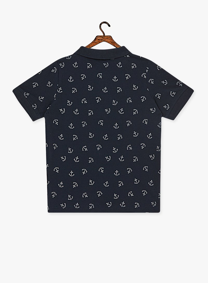 NAME IT Kids All Over Print Polo Navy - Image 2