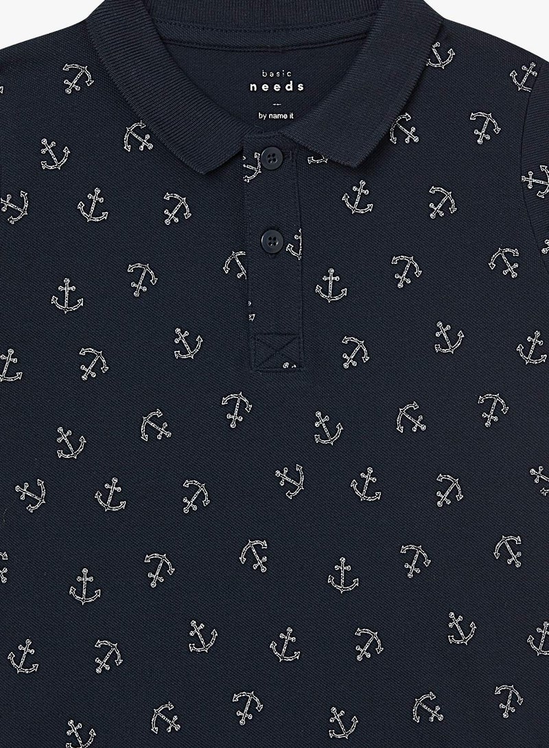 NAME IT Kids All Over Print Polo Navy - Image 3