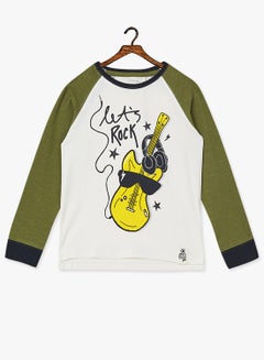 Kids Raglan Long Sleeve T-Shirt White/Olive