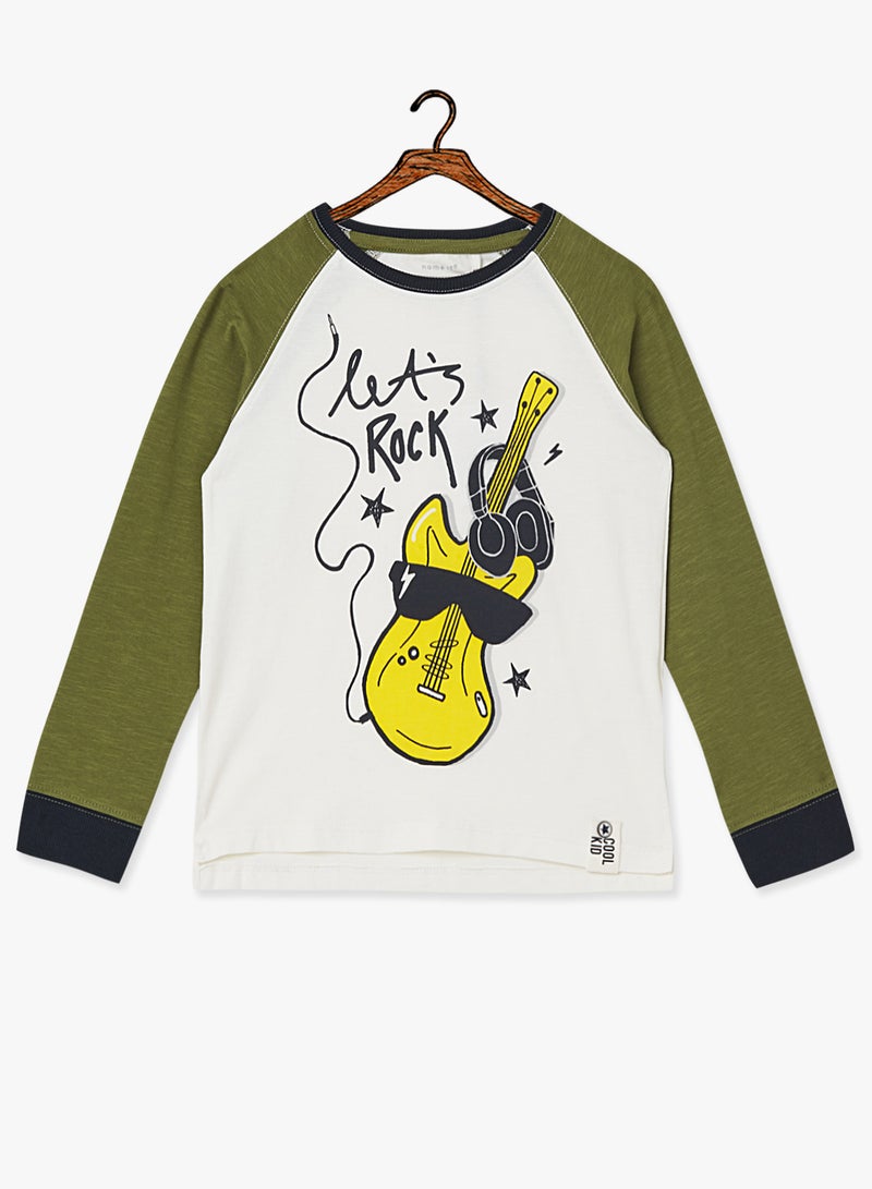 NAME IT - Kids Raglan Long Sleeve T-Shirt White/Olive - Image 1