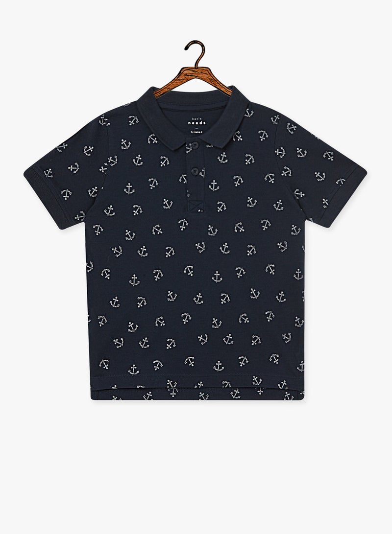 NAME IT Kids All Over Print Polo Navy - Image 1