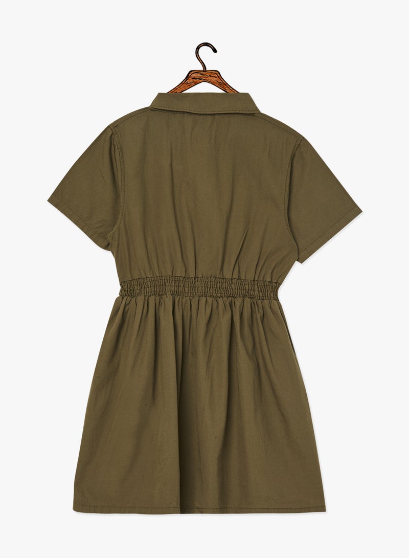 NAME IT - Elasticated Waist Shirt Dress Olive - Image 1