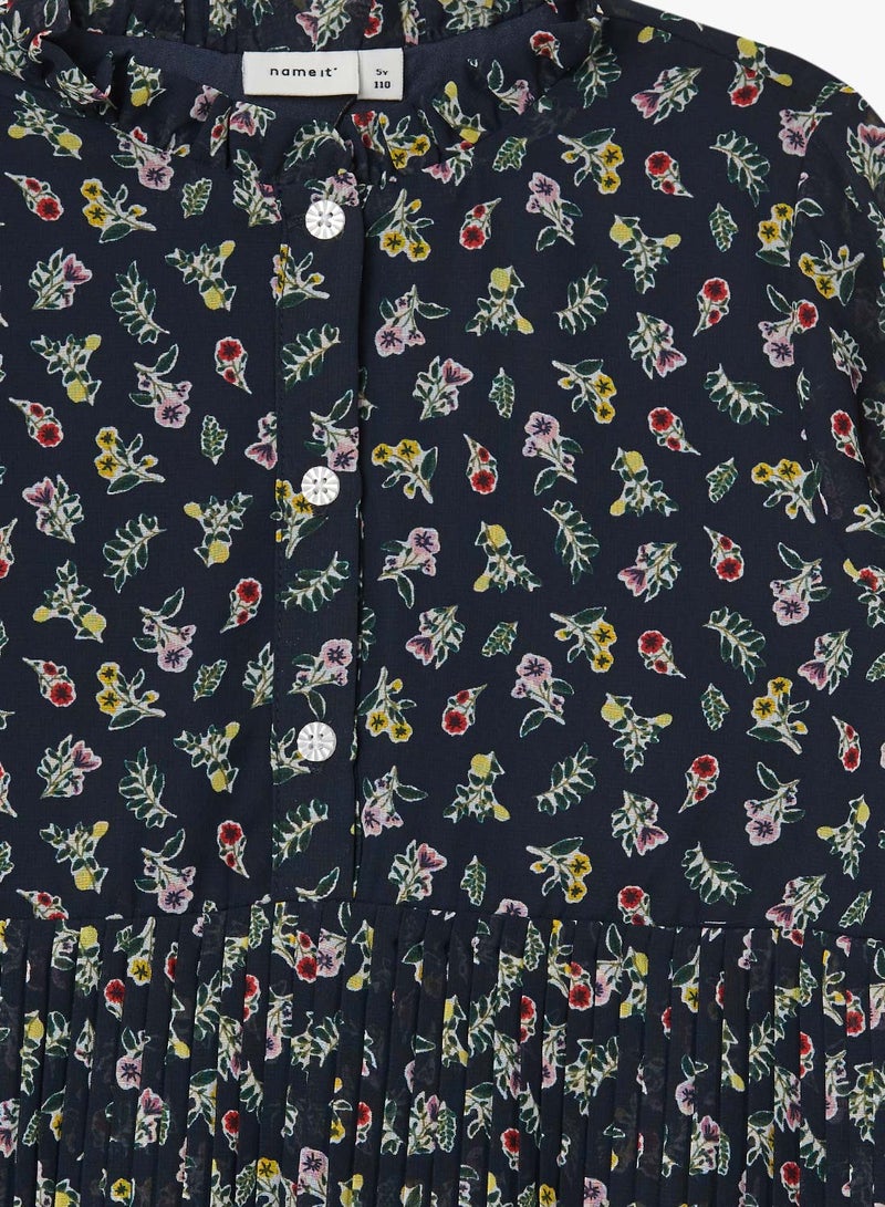 NAME IT - Classic Style Floral Pleated Dress Multicolour - Image 1