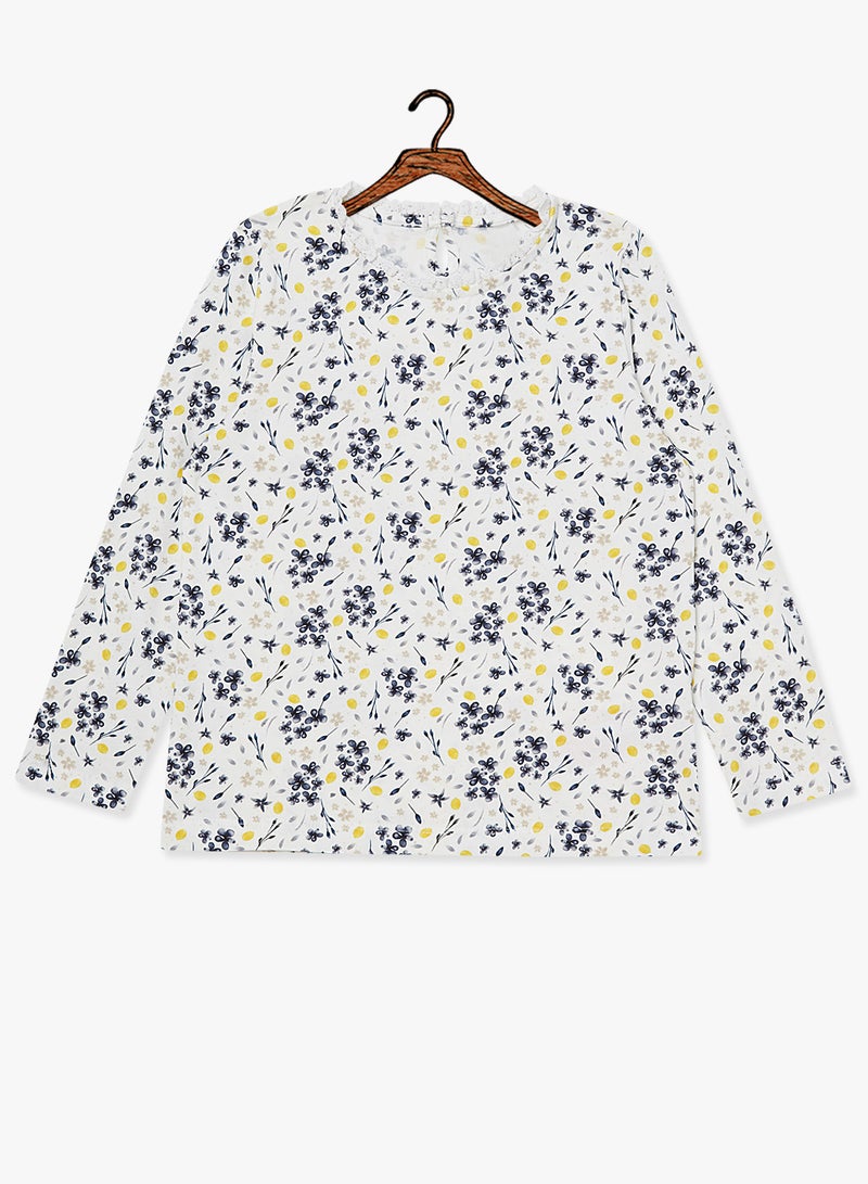 NAME IT - Kids Floral Long Sleeve T-Shirt White/Blue/Yellow - Image 1