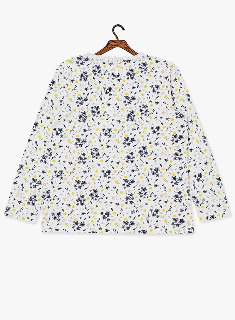NAME IT - Kids Floral Long Sleeve T-Shirt White/Blue/Yellow - Image 1