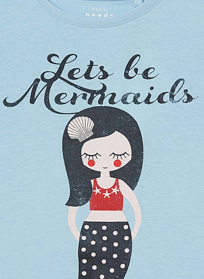 Mermaid Printed T-Shirt Dream Blue - v1583327457/N35288649V_3