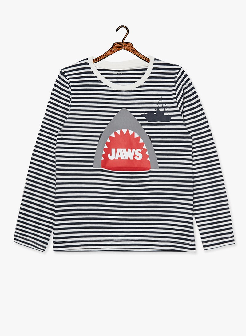 NAME IT - Kids Jaws Long Sleeve T-Shirt White/Navy - Image 1