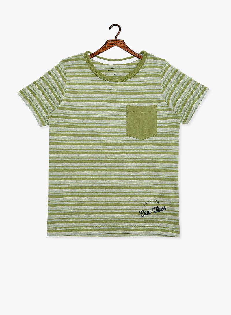 NAME IT Kids Striped T-Shirt Olive  - Image 1