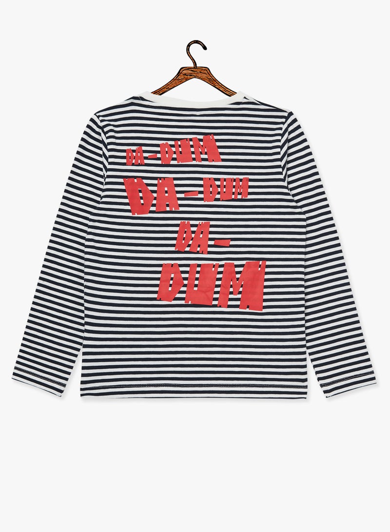 NAME IT - Kids Jaws Long Sleeve T-Shirt White/Navy - Image 1