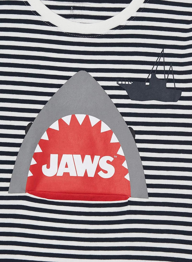 NAME IT - Kids Jaws Long Sleeve T-Shirt White/Navy - Image 1