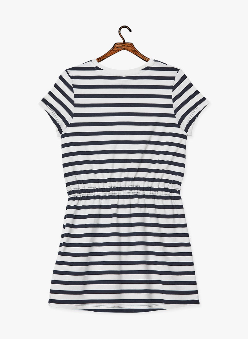 NAME IT Drawstring Waist Striped Dress Navy/White - Image 2