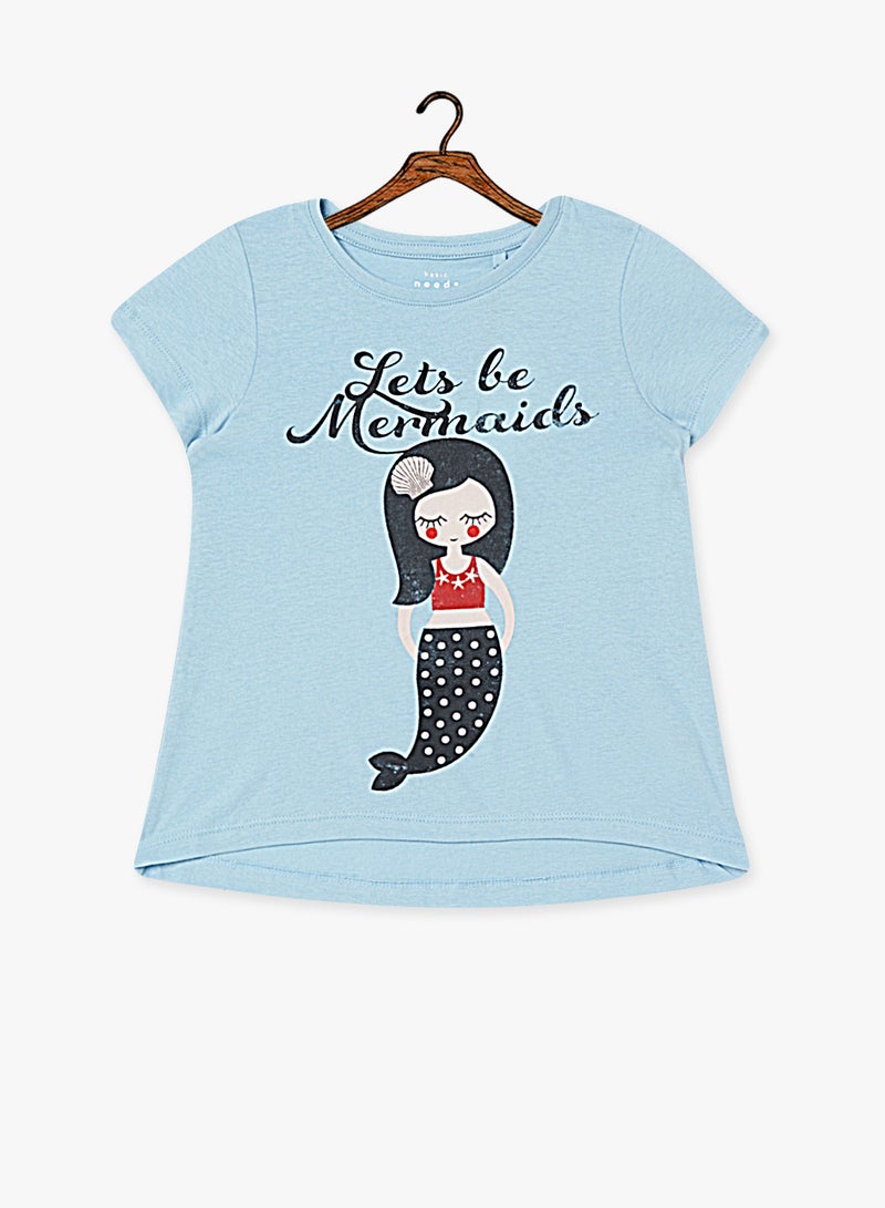 Mermaid Printed T-Shirt Dream Blue - v1583327462/N35288649V_1