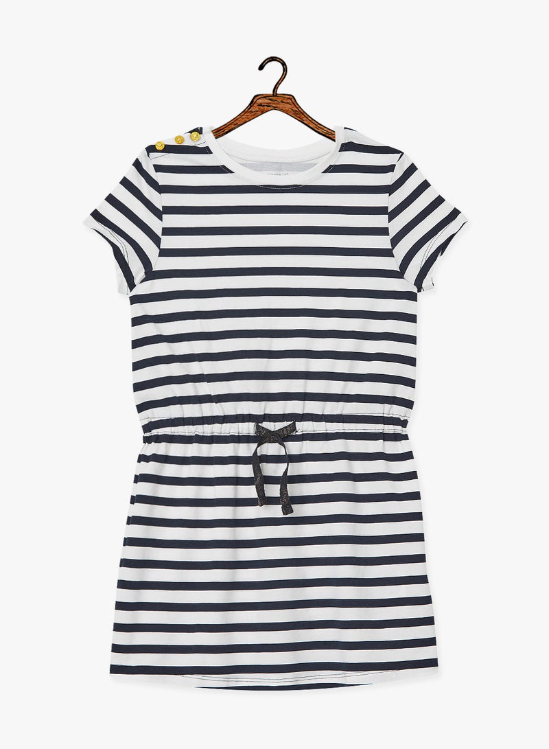 NAME IT Drawstring Waist Striped Dress Navy/White - Image 1