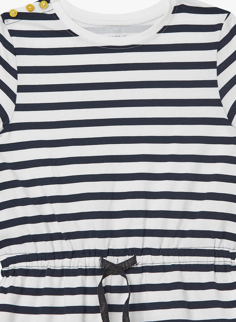 NAME IT Drawstring Waist Striped Dress Navy/White - Image 3