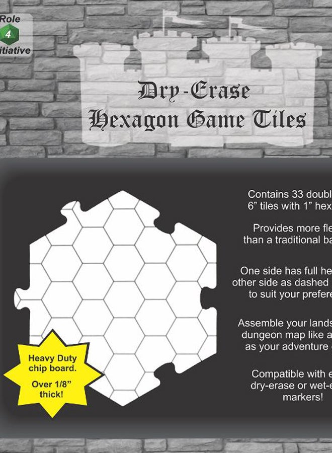 Role 4 Initiative - 33-Piece Dry Erase Hexagon Dungeon Tile Game Set - Image 1