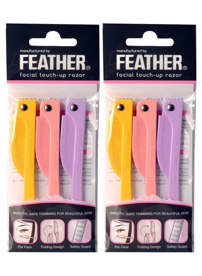 Feather Pack Of 2 Flamingo Facial Touch-Up Razor Yellow/Pink/Purple  - Image 1