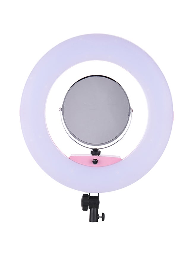 مصباح LED حلقي قابل للتعتيم مزود بميزة ماكرو لتصوير الفيديو مع حامل مرآة المكياج وردي - Image 1