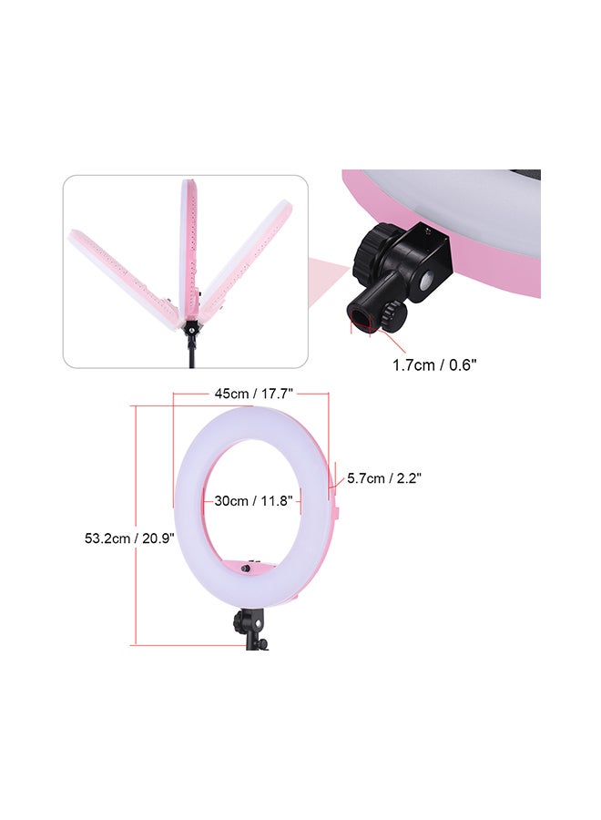 مصباح LED حلقي قابل للتعتيم مزود بميزة ماكرو لتصوير الفيديو مع حامل مرآة المكياج وردي - Image 2