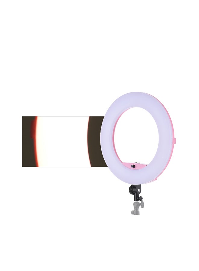 مصباح LED حلقي قابل للتعتيم مزود بميزة ماكرو لتصوير الفيديو مع حامل مرآة المكياج وردي - Image 5