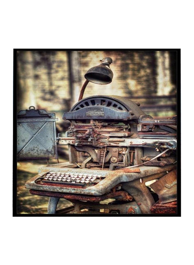 Old Printing Machine Wooden Wall Art Multicolour 30x30cm 