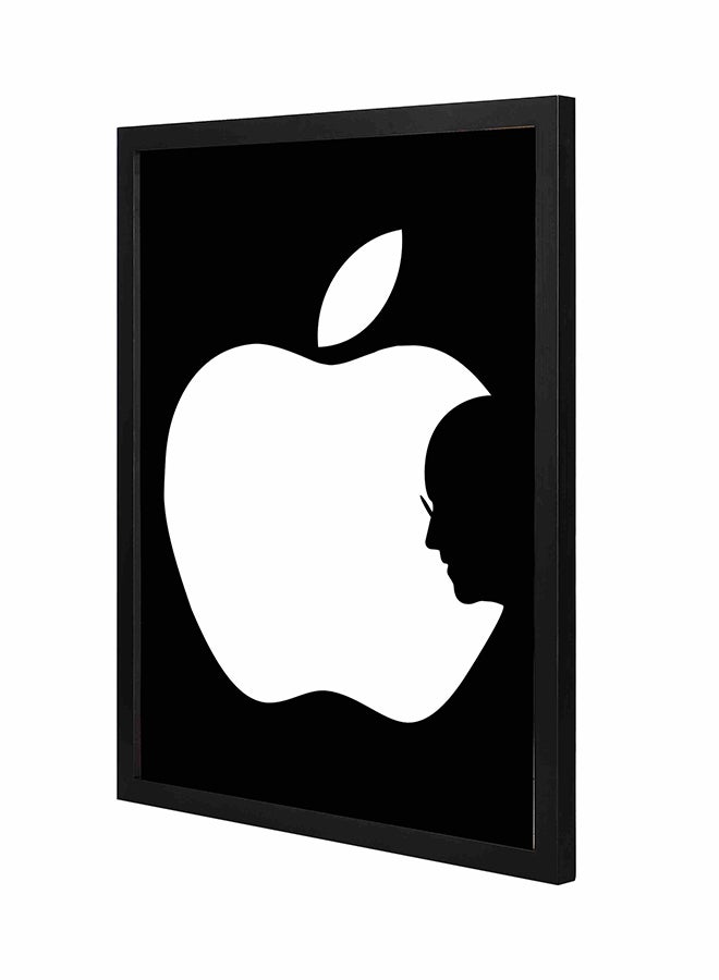 لوحة فنية جدارية بإطار خشبي تمثل شعار شركة أبل أسود/ أبيض 43x53سم