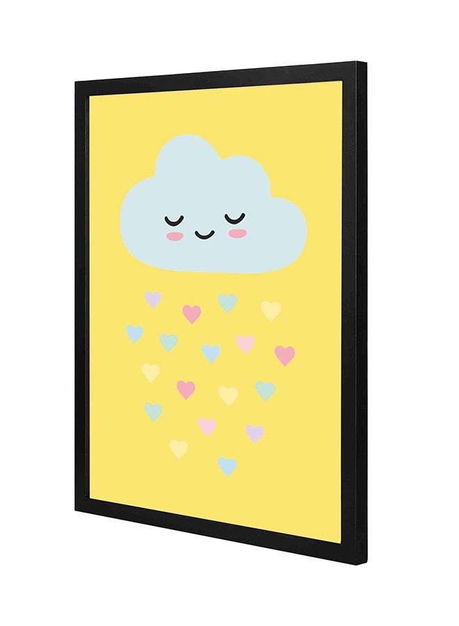 لوحة فنية صفراء لديكور الحائط بإطار خشبي كامل مرسوم عليها سحابة لطيفة متعدد الألوان 43x53سم