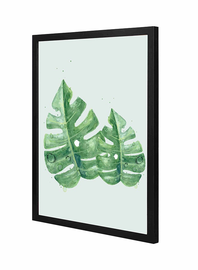 لوحة فنية جدارية لأوراق خضراء مع إطار خشبي غائر أبيض/ أسود 43x53سم