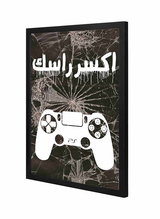 LOWHA Video Game Joystick Wooden Frame Wall Art Painting Black/White 43x53centimeter