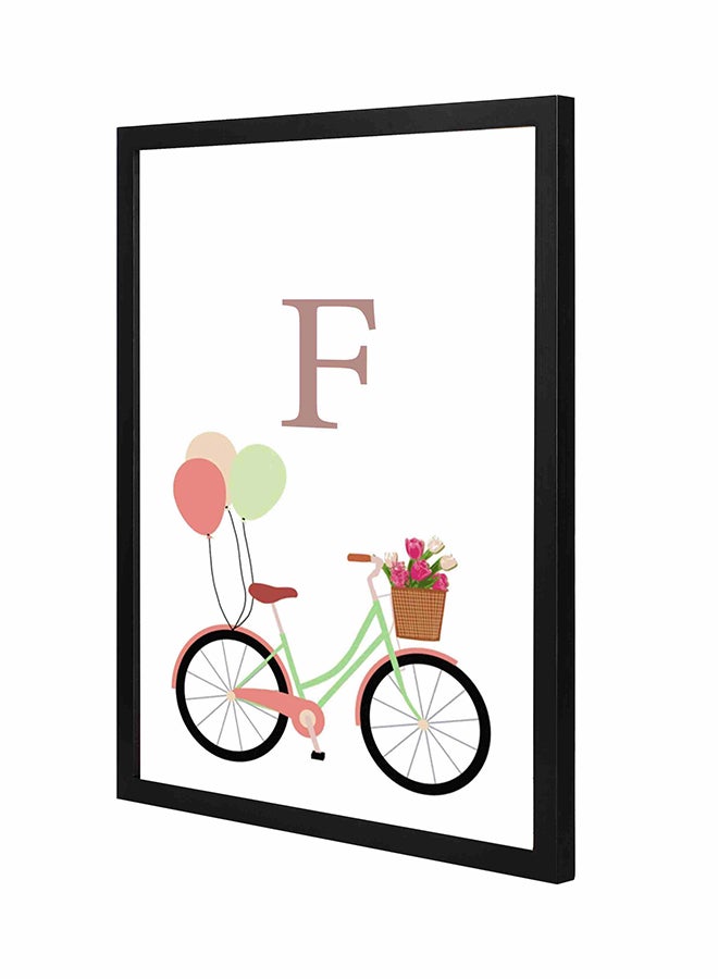 LOWHA F Letter Bike Balloons  Wall Art Painting With Pan Wooden Frame Grey 43x53cm 