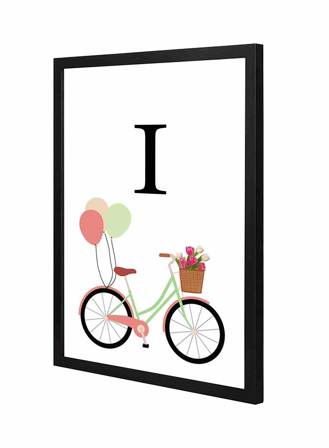 LOWHA Letter I Bike Balloons Wooden Frame Wall Art Painting Multicolour 43x53cm 