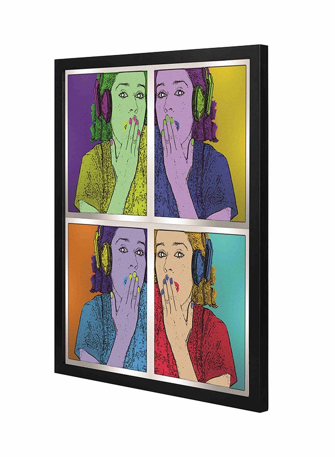 LOWHA 4 View Of Girl With Headphone Pan Wooden Frame Wall Art Painting Multicolour 43x53centimeter 