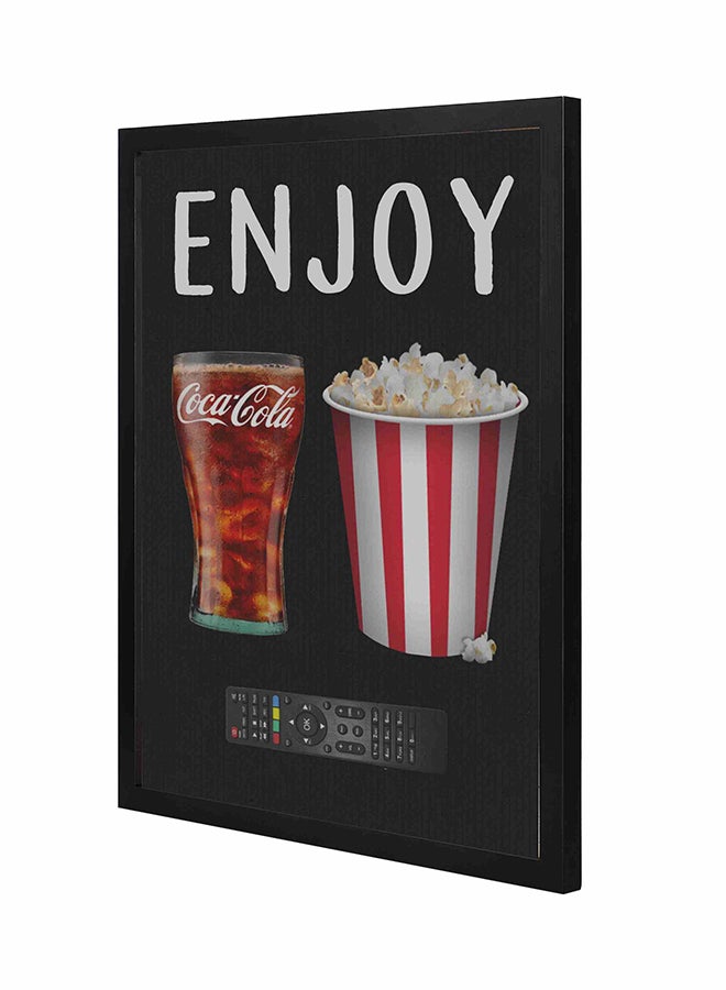 LOWHA Enjoy Coca Cola And Popcorn Wooden Frame Wall Art Multicolour 43 x 53centimeter
