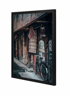 LOWHA Road Bike On Pathwa Wall Art Painting With Pan Wooden Frame Black/White 43x53cm 