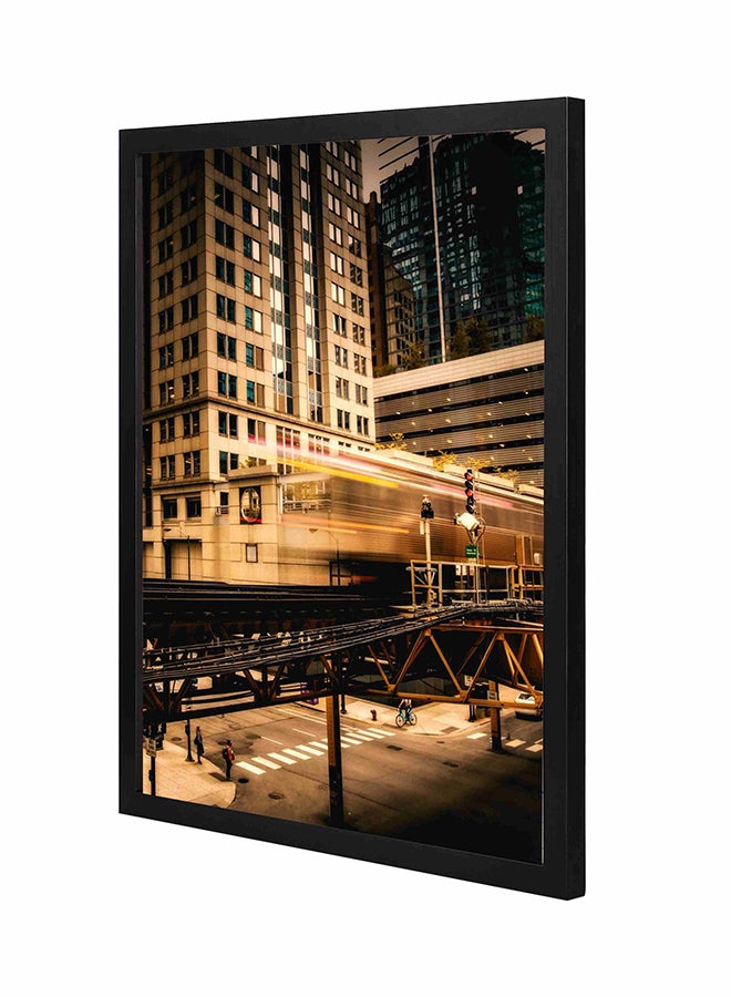 لوحة فنية لديكور الحائط بإطار خشبي مطبوع عليها مبنى خرساني بنوافذ زجاجية بني/أسود 43x53سم