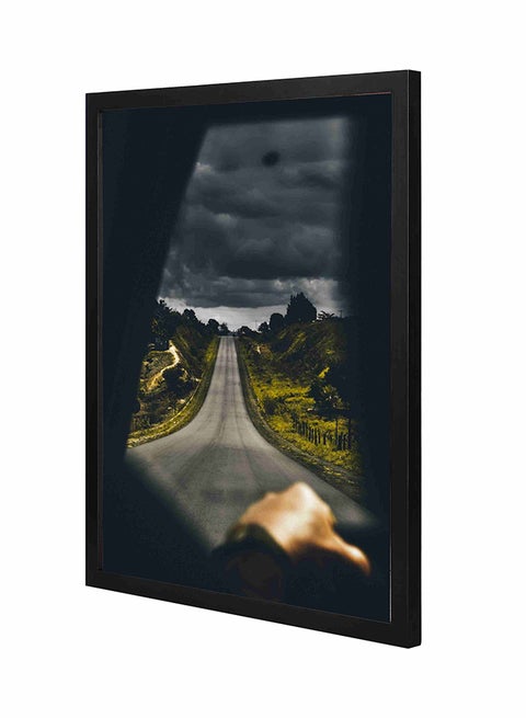 Highway Near Trees Under Cloudy Sky  Wall Art Painting With Pan Wooden Frame Black 43x53cm