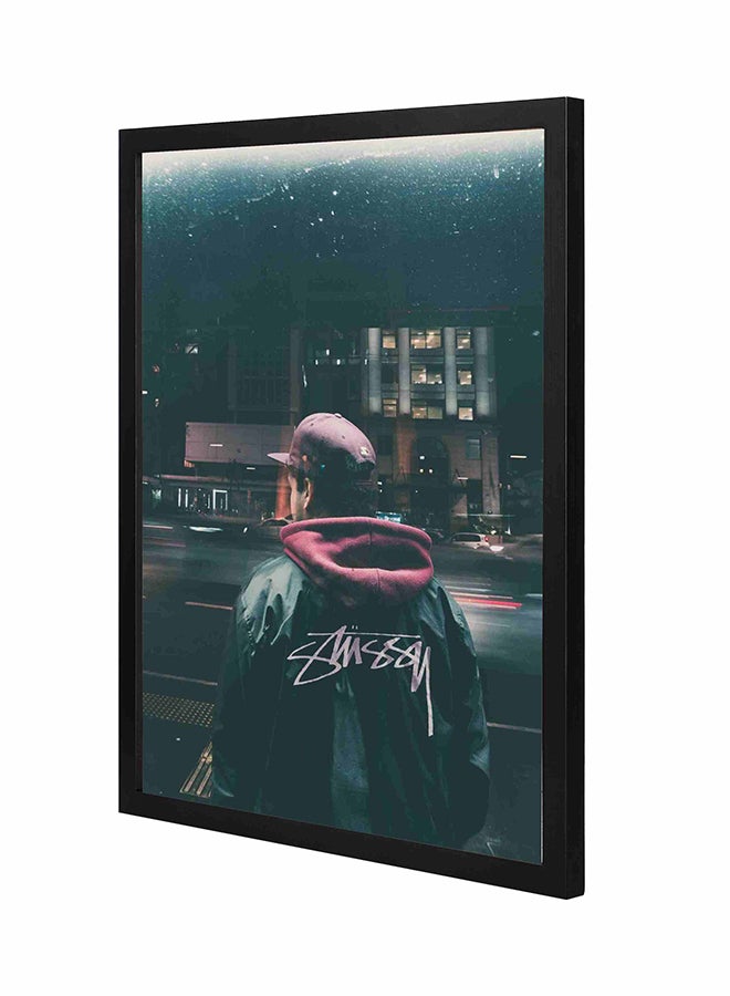 LOWHA Man Standing Beside Road Wooden Frame Wall Art Painting Multicolour 43x53cm 