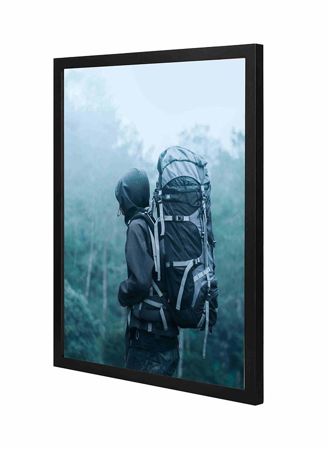 LOWHA Man Wearing  Hoodie Carries  Bag Wall Art Painting With Pan Wooden   Frame Multicolour 43x53cm