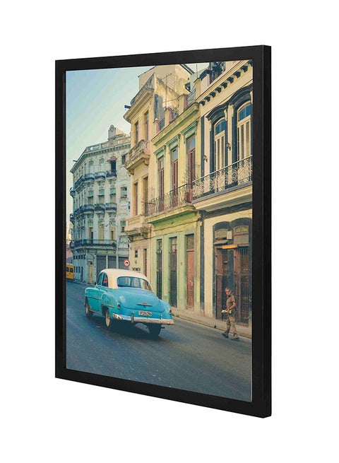 Old Car On The Road Pan Wooden Framed Wall Art Painting Beige/Blue 43x53cm