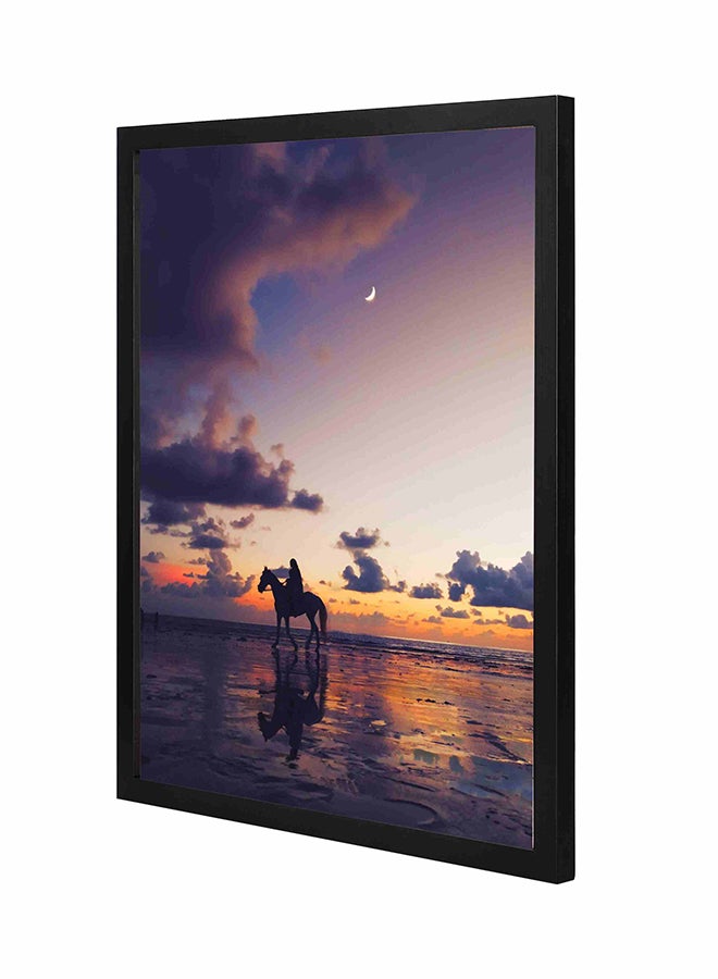 لوحة فنية جدارية بإطار خشبي غائر بتصميم شخص يركب على حصان متعدد الألوان 43x53سم