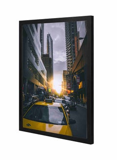 LOWHA Photo Of Cars On Asphalt Road Wooden Framed Wall Art Painting Multicolour 43x53cm 