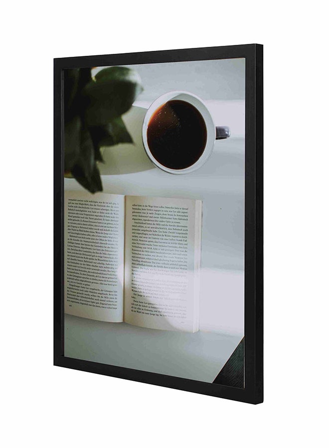 Reding With Coffee Cup Wooden Framed Wall Art Painting Black/White 43x53centimeter