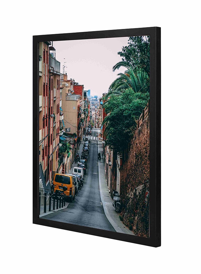 LOWHA Road Between Building Wooden Framed Wall Art Painting Multicolour 43x53cm 