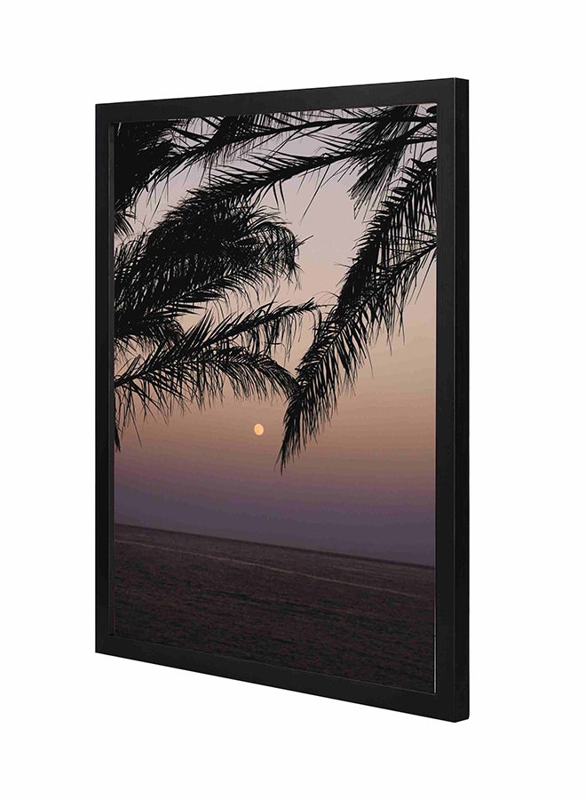 لوحة فنية لديكور الحائط مزودة بإطار خشبي بالكامل مزينة بطبعة بحيرة مع شجرة جوز الهند متعدد الألوان 43x53سم