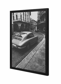 LOWHA Vintage Vehicle On Road Near Building Wooden Framed Wall Art Painting Grey/Black 43x53cm 