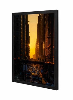 LOWHA Vehicles Passing On Road Between High-Rise Building Wall Art Painting With Pan Wooden Frame Multicolour 43x53cm 