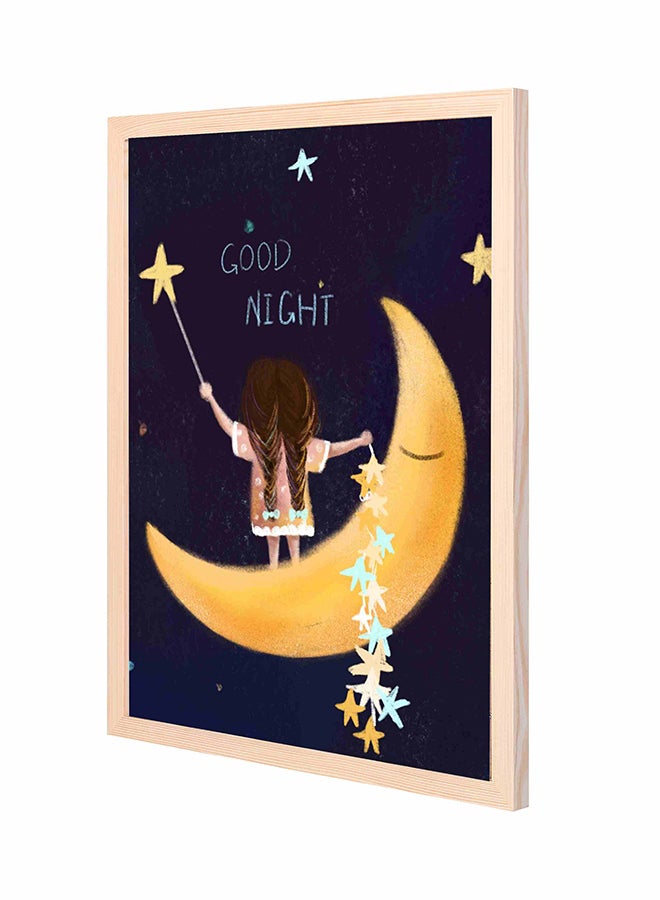 LOWHA Good Night With Moon And Starts Pan Wooden Wall Art Painting Orange/Blue 43 x 53cm