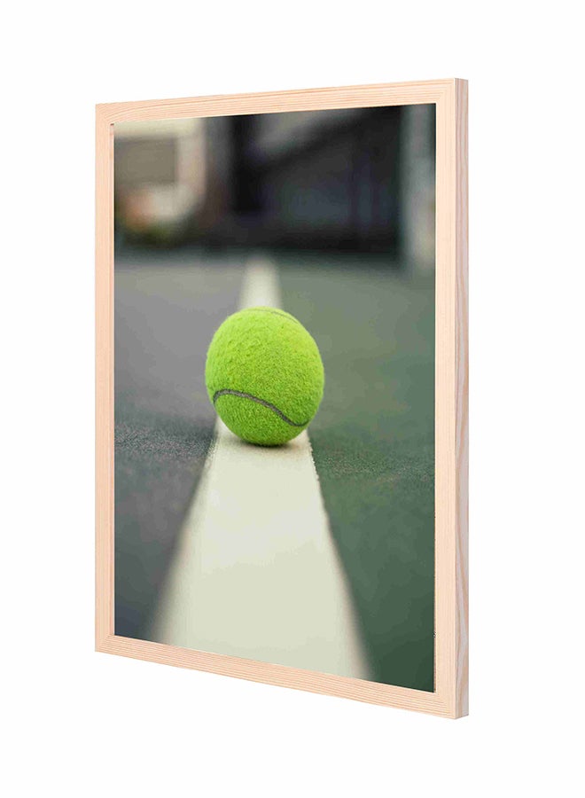 لوحة فنية جدارية بإطار خشبي كامل مطبوع عليها رسمة كرة تنس في الملعب أخضر 43x53سم