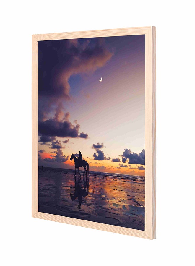 Person Riding On Horse Pan Wooden Framed Wall Art Painting Multicolour 43x53cm